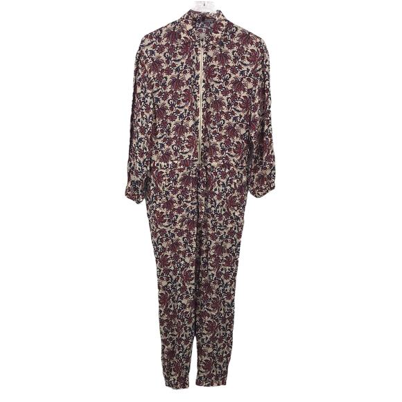 Robert Rodriguez Taylor Crop Floral Shirt Jumpsuit 4 Front Zip Drawstring Waist - Picture 1 of 8